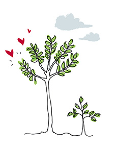Illustration of trees with hearts